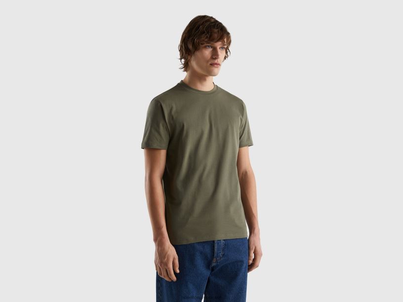 slim fit t-shirt από ελαστικό βαμβάκι J8TLD4497 Benetton άνδρες στρατιωτικό πράσινο