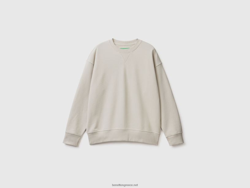 Πουλόβερ με λαιμόκοψη από 100% βαμβάκι J8TLD4510 Benetton άνδρες μαργαριταρένιο γκρι