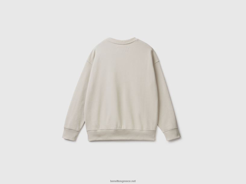 Πουλόβερ με λαιμόκοψη από 100% βαμβάκι J8TLD4510 Benetton άνδρες μαργαριταρένιο γκρι