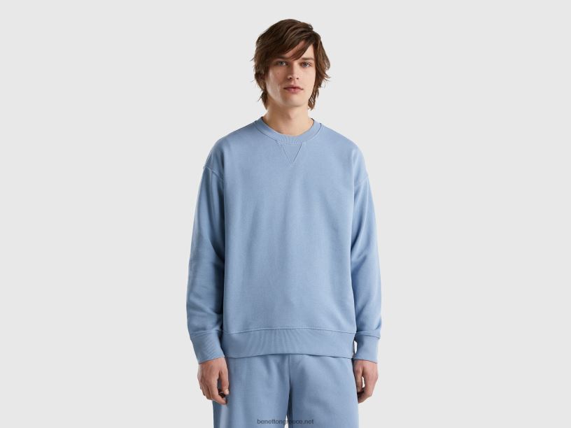 Φούτερ πουλόβερ από 100% βαμβάκι J8TLD4511 Benetton άνδρες μπλε της αεροπορίας