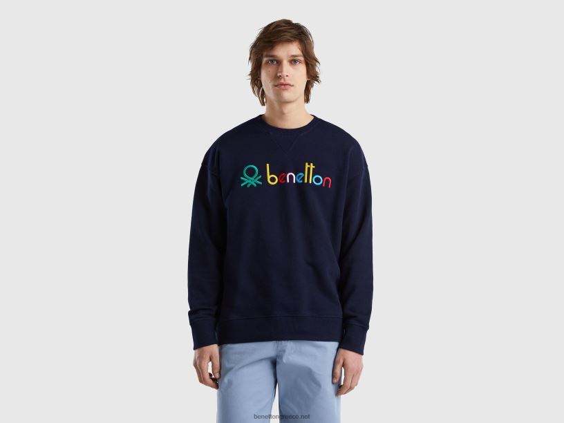 Φούτερ με λογότυπο 100% βαμβάκι J8TLD4515 Benetton άνδρες σκούρο μπλε