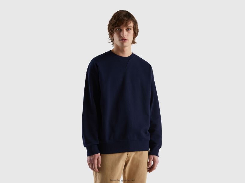 Φούτερ πουλόβερ από 100% βαμβάκι J8TLD4530 Benetton άνδρες σκούρο μπλε