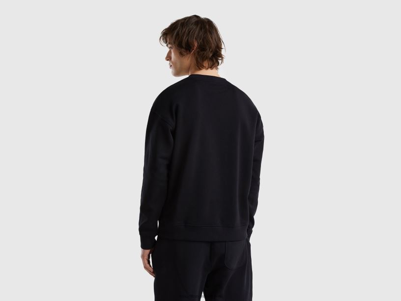 φούτερ με λαιμόκοψη με τύπωμα λογότυπου J8TLD1308 Benetton άνδρες μαύρος