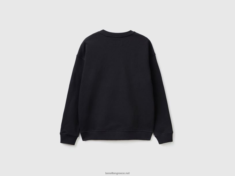φούτερ με λαιμόκοψη με τύπωμα λογότυπου J8TLD1308 Benetton άνδρες μαύρος