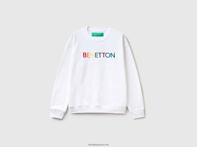 φούτερ με λαιμόκοψη με τύπωμα λογότυπου J8TLD1318 Benetton άνδρες άσπρο