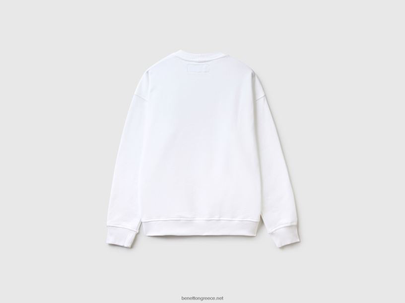 φούτερ με λαιμόκοψη με τύπωμα λογότυπου J8TLD1318 Benetton άνδρες άσπρο