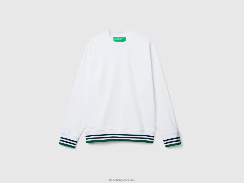 φούτερ με λαιμόκοψη από καθαρό βαμβάκι J8TLD4504 Benetton άνδρες άσπρο