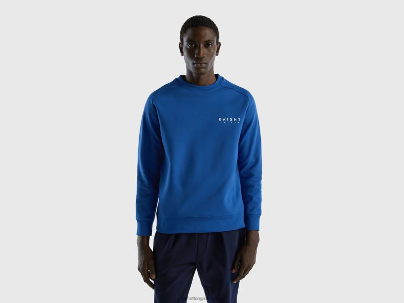 Φούτερ με στάμπα σε μείγμα βαμβακιού J8TLD4505 Benetton άνδρες γαλάζιο