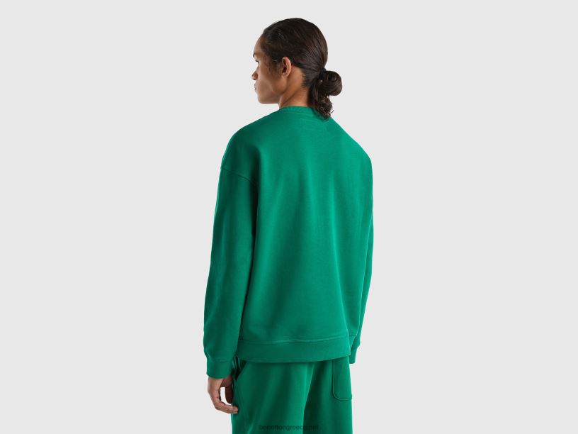 φούτερ με λαιμόκοψη με τύπωμα λογότυπου J8TLD4517 Benetton άνδρες σκούρο πράσινο