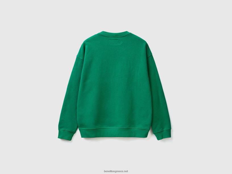 φούτερ με λαιμόκοψη με τύπωμα λογότυπου J8TLD4517 Benetton άνδρες σκούρο πράσινο