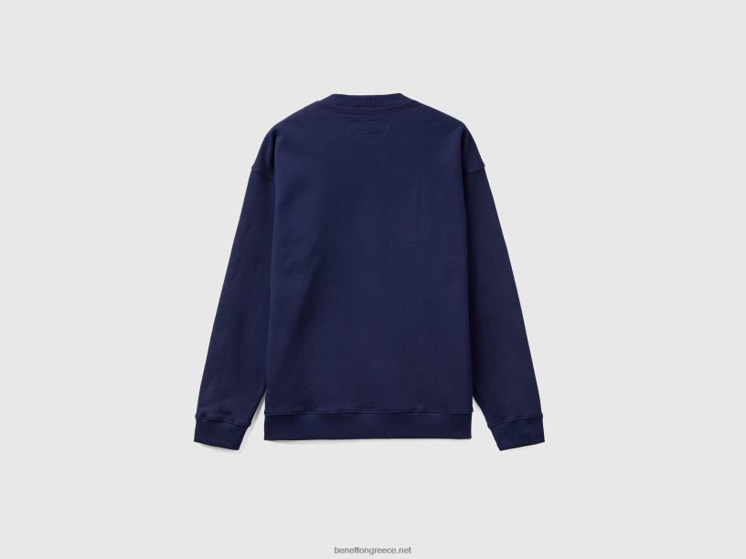ζεστό φούτερ με στάμπα J8TLD4518 Benetton άνδρες σκούρο μπλε