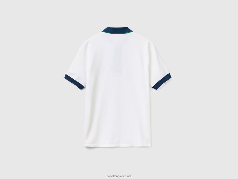 κοντομάνικο πόλο με ποδόγυρο J8TLD1378 Benetton άνδρες άσπρο