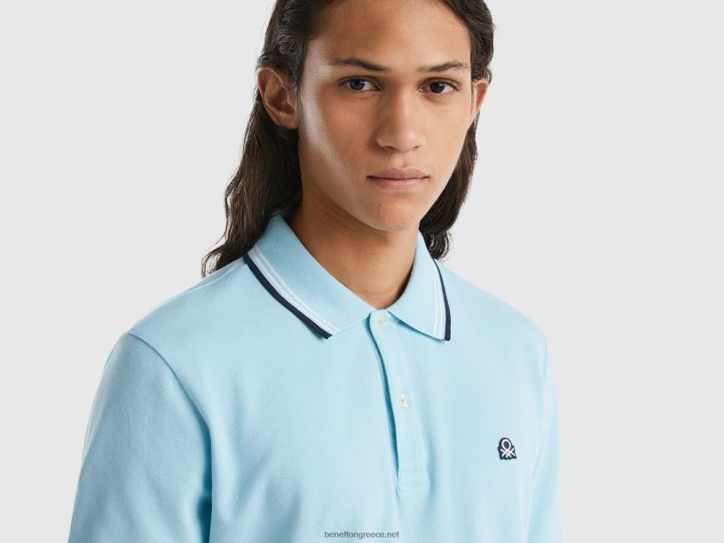 κοντομάνικο ελαστικό βαμβακερό πόλο J8TLD1392 Benetton άνδρες τουρκουάζ
