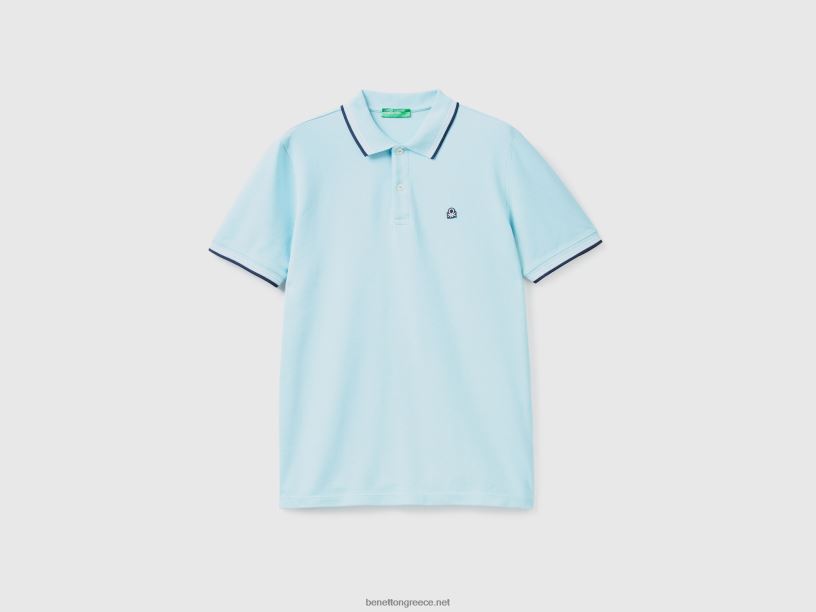κοντομάνικο ελαστικό βαμβακερό πόλο J8TLD1392 Benetton άνδρες τουρκουάζ