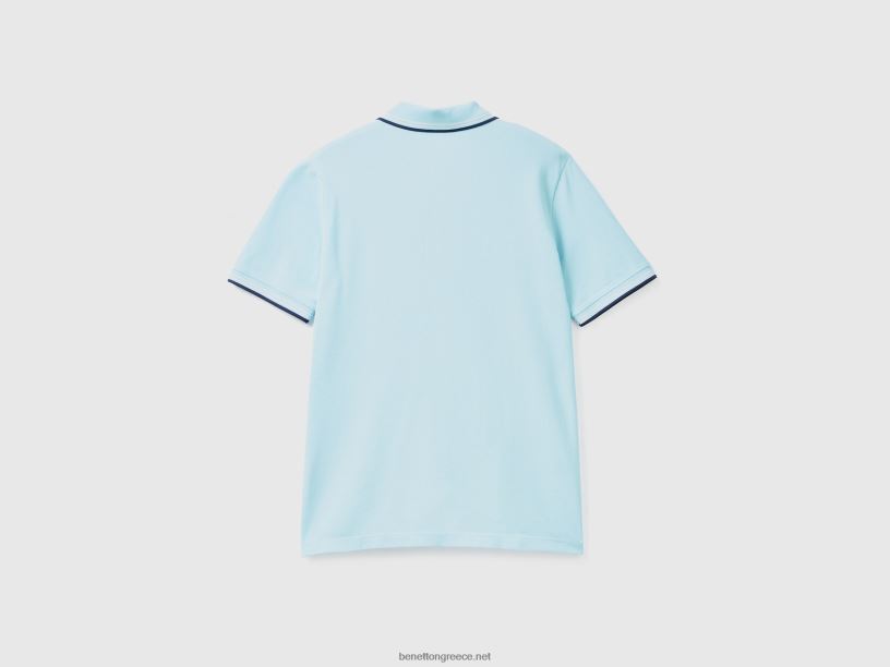κοντομάνικο ελαστικό βαμβακερό πόλο J8TLD1392 Benetton άνδρες τουρκουάζ