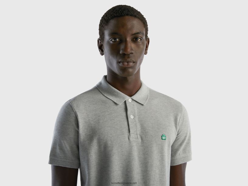 σκούρο γκρι κανονική εφαρμογή πόλο J8TLD1408 Benetton άνδρες ανοιχτό γκρι