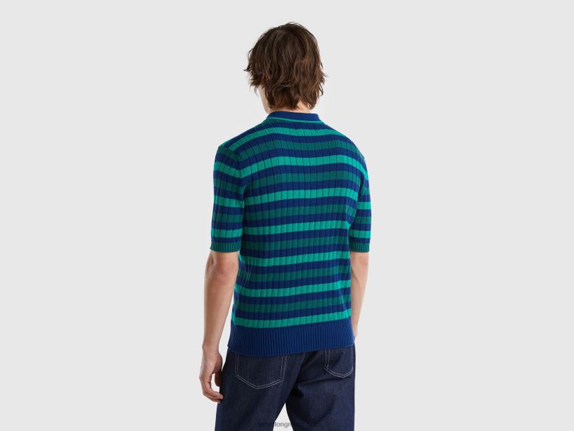 πράσινο και μπλε ριγέ πλεκτό πόλο J8TLD4384 Benetton άνδρες πολύχρωμο