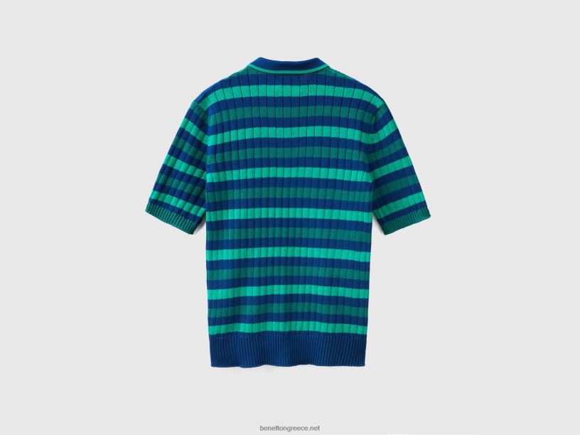 πράσινο και μπλε ριγέ πλεκτό πόλο J8TLD4384 Benetton άνδρες πολύχρωμο