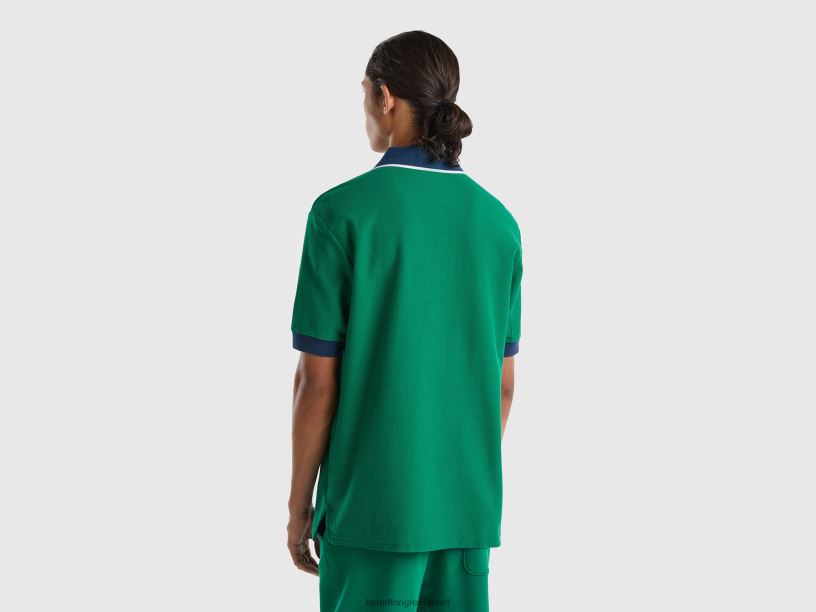 κοντομάνικο πόλο με ποδόγυρο J8TLD4576 Benetton άνδρες σκούρο πράσινο