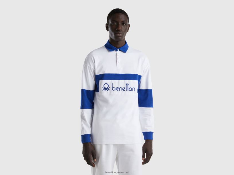 ράγκμπι πόλο από οργανικό βαμβάκι J8TLD4596 Benetton άνδρες γαλάζιο