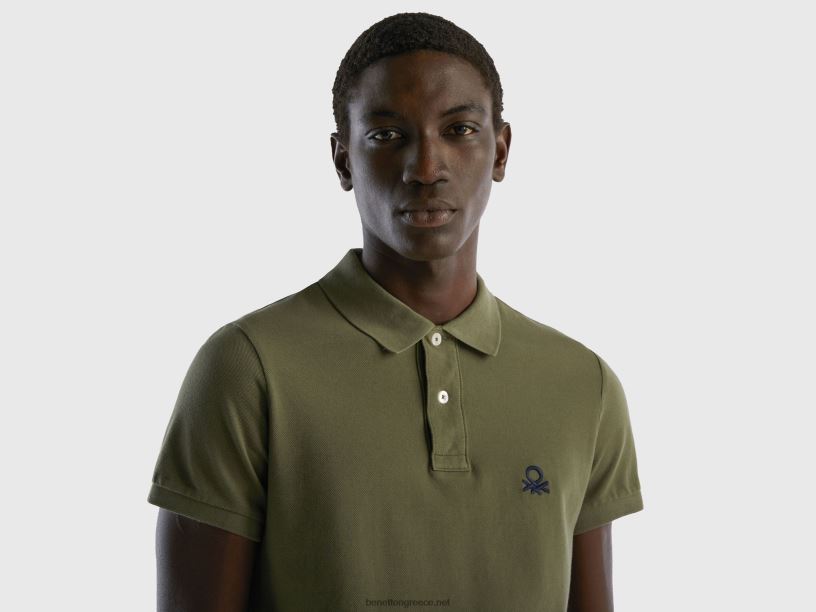 πράσινο πόλο slim fit J8TLD1389 Benetton άνδρες στρατιωτικό πράσινο