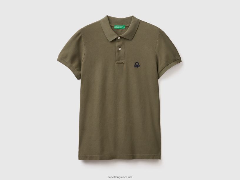 πράσινο πόλο slim fit J8TLD1389 Benetton άνδρες στρατιωτικό πράσινο