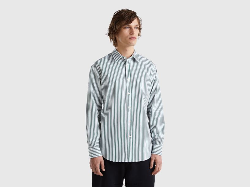 Πουκάμισο με μοτίβο από 100% οργανικό βαμβάκι J8TLD1359 Benetton άνδρες πράσινος