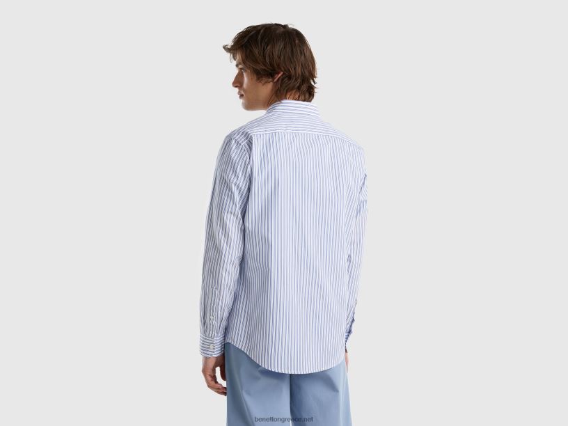 Πουκάμισο με μοτίβο από 100% οργανικό βαμβάκι J8TLD4537 Benetton άνδρες γαλάζιο