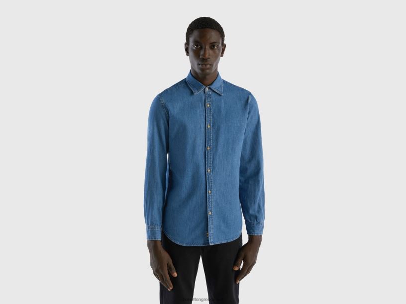 Τζιν πουκάμισο από 100% βαμβάκι J8TLD4543 Benetton άνδρες μπλε