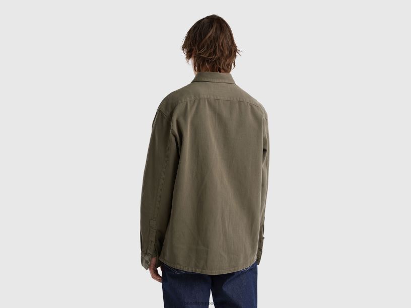 υπερμεγέθη πουκάμισο με τσέπες J8TLD1352 Benetton άνδρες στρατιωτικό πράσινο