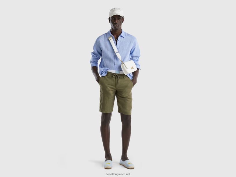 πουκάμισο από καθαρό λινό J8TLD1362 Benetton άνδρες γαλάζιο