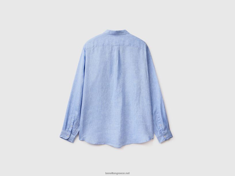 πουκάμισο από καθαρό λινό J8TLD1362 Benetton άνδρες γαλάζιο
