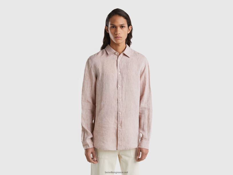 πουκάμισο από καθαρό λινό J8TLD1366 Benetton άνδρες μπεζ