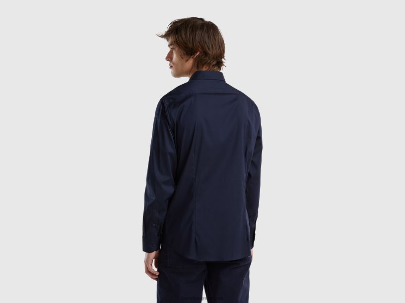 μονόχρωμο πουκάμισο με λεπτή εφαρμογή J8TLD1369 Benetton άνδρες σκούρο μπλε