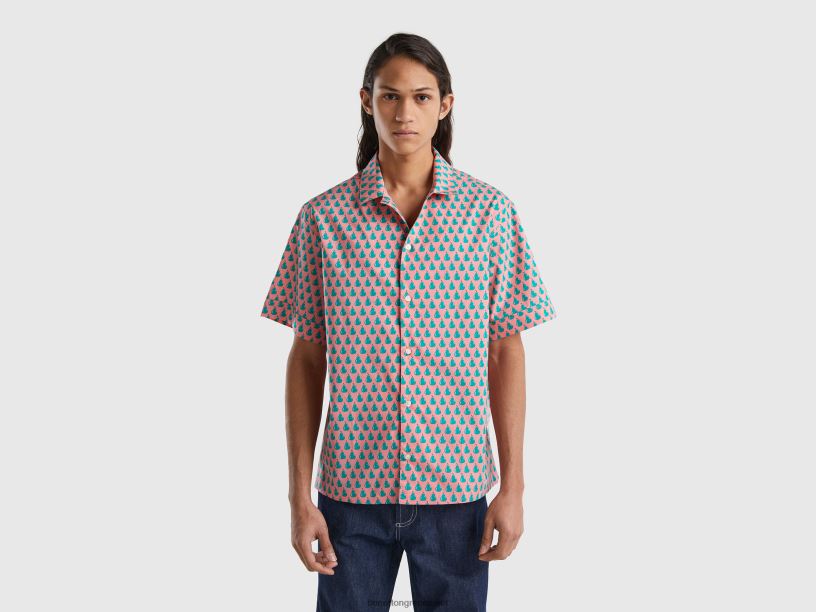 ροζ πουκάμισο με μοτίβο αχλαδιού J8TLD4536 Benetton άνδρες ροζ