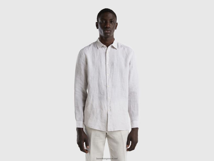 πουκάμισο από καθαρό λινό J8TLD4545 Benetton άνδρες ανοιχτό γκρι