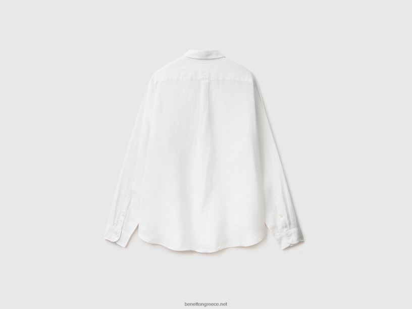 πουκάμισο από καθαρό λινό J8TLD4565 Benetton άνδρες άσπρο