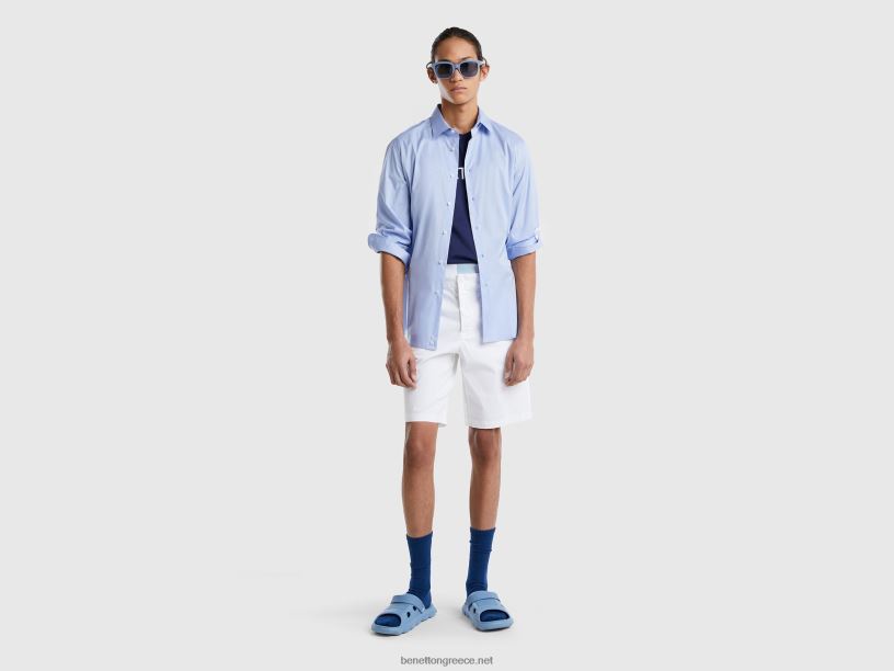 μονόχρωμο πουκάμισο με λεπτή εφαρμογή J8TLD4567 Benetton άνδρες μπλε του ουρανού