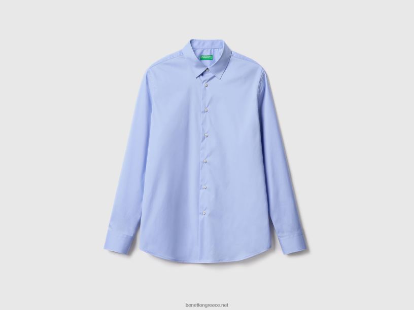 μονόχρωμο πουκάμισο με λεπτή εφαρμογή J8TLD4567 Benetton άνδρες μπλε του ουρανού