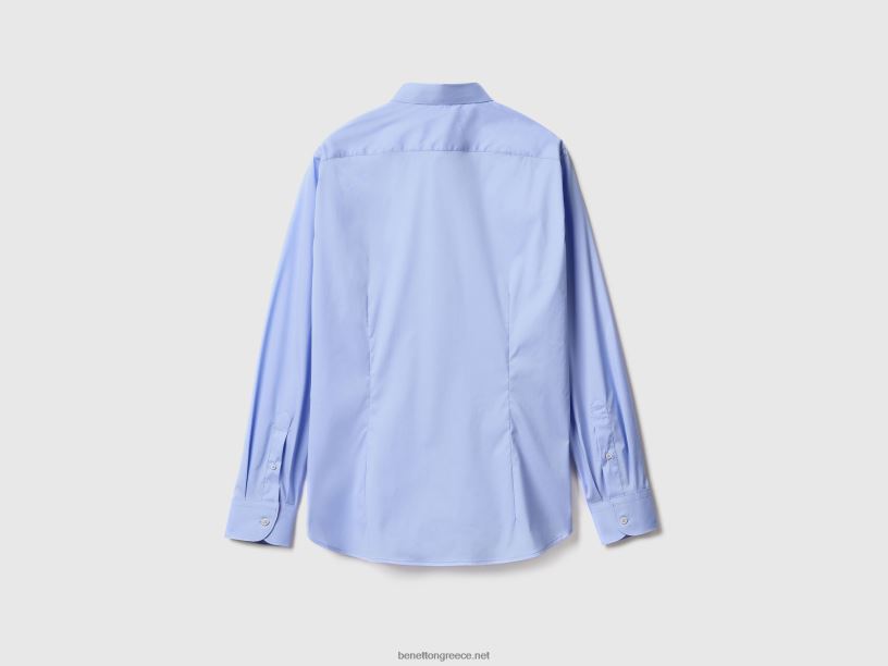 μονόχρωμο πουκάμισο με λεπτή εφαρμογή J8TLD4567 Benetton άνδρες μπλε του ουρανού