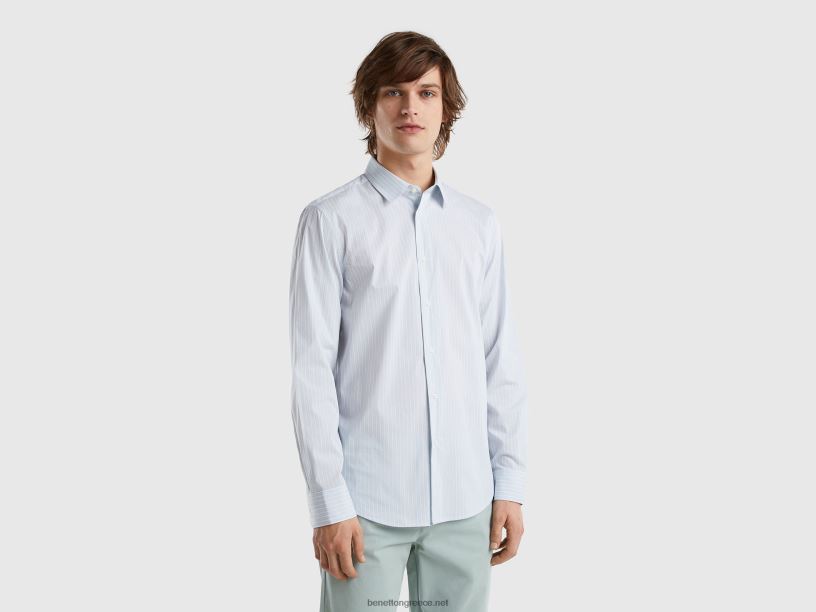 slim fit πουκάμισο σε μείγμα από βαμβακερό ελαστικό J8TLD1358 Benetton άνδρες άσπρο