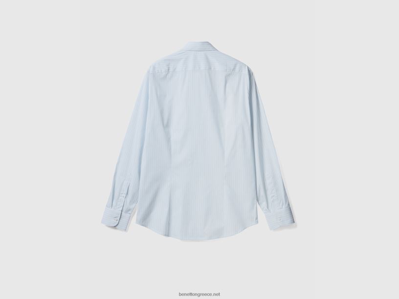 slim fit πουκάμισο σε μείγμα από βαμβακερό ελαστικό J8TLD1358 Benetton άνδρες άσπρο