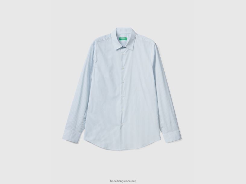 slim fit πουκάμισο σε μείγμα από βαμβακερό ελαστικό J8TLD4554 Benetton άνδρες άσπρο