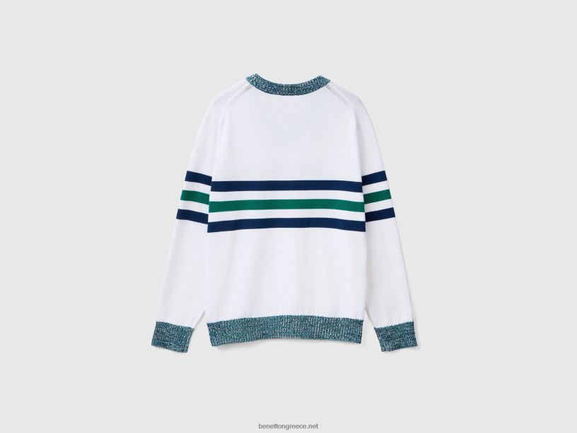 ριγέ πουλόβερ 100% βαμβακερό J8TLD1107 Benetton άνδρες άσπρο