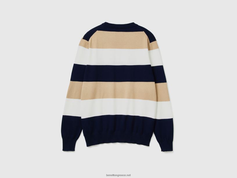 ριγέ πουλόβερ 100% βαμβακερό J8TLD1173 Benetton άνδρες σκούρο μπλε