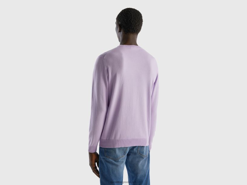 Πουλόβερ με λαιμόκοψη από 100% βαμβάκι J8TLD1174 Benetton άνδρες πασχαλιά