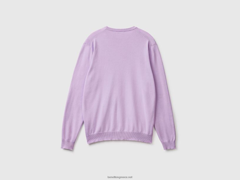 Πουλόβερ με λαιμόκοψη από 100% βαμβάκι J8TLD1174 Benetton άνδρες πασχαλιά