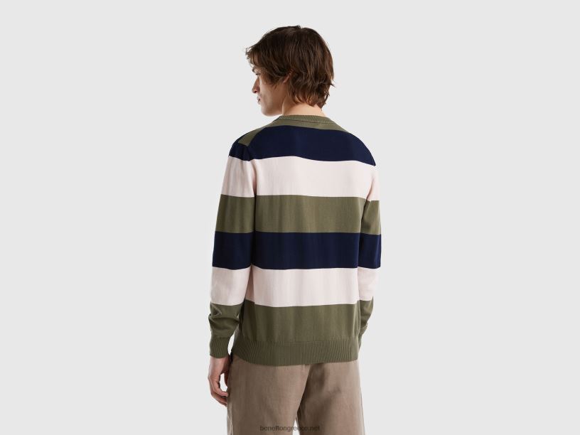ριγέ πουλόβερ 100% βαμβακερό J8TLD4373 Benetton άνδρες πράσινος