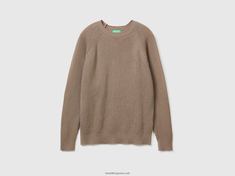 Πουλόβερ με λαιμόκοψη από 100% βαμβάκι J8TLD4405 Benetton άνδρες γκρι περιστεριού