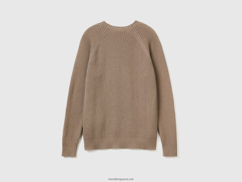 Πουλόβερ με λαιμόκοψη από 100% βαμβάκι J8TLD4405 Benetton άνδρες γκρι περιστεριού
